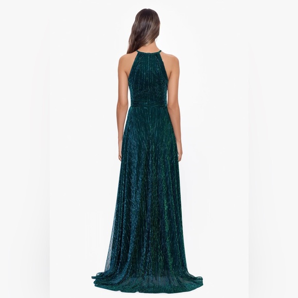 Betsy & Adam Metallic Emerald Halter Gown NWT Formal Evening Dress - Picture 3 of 3